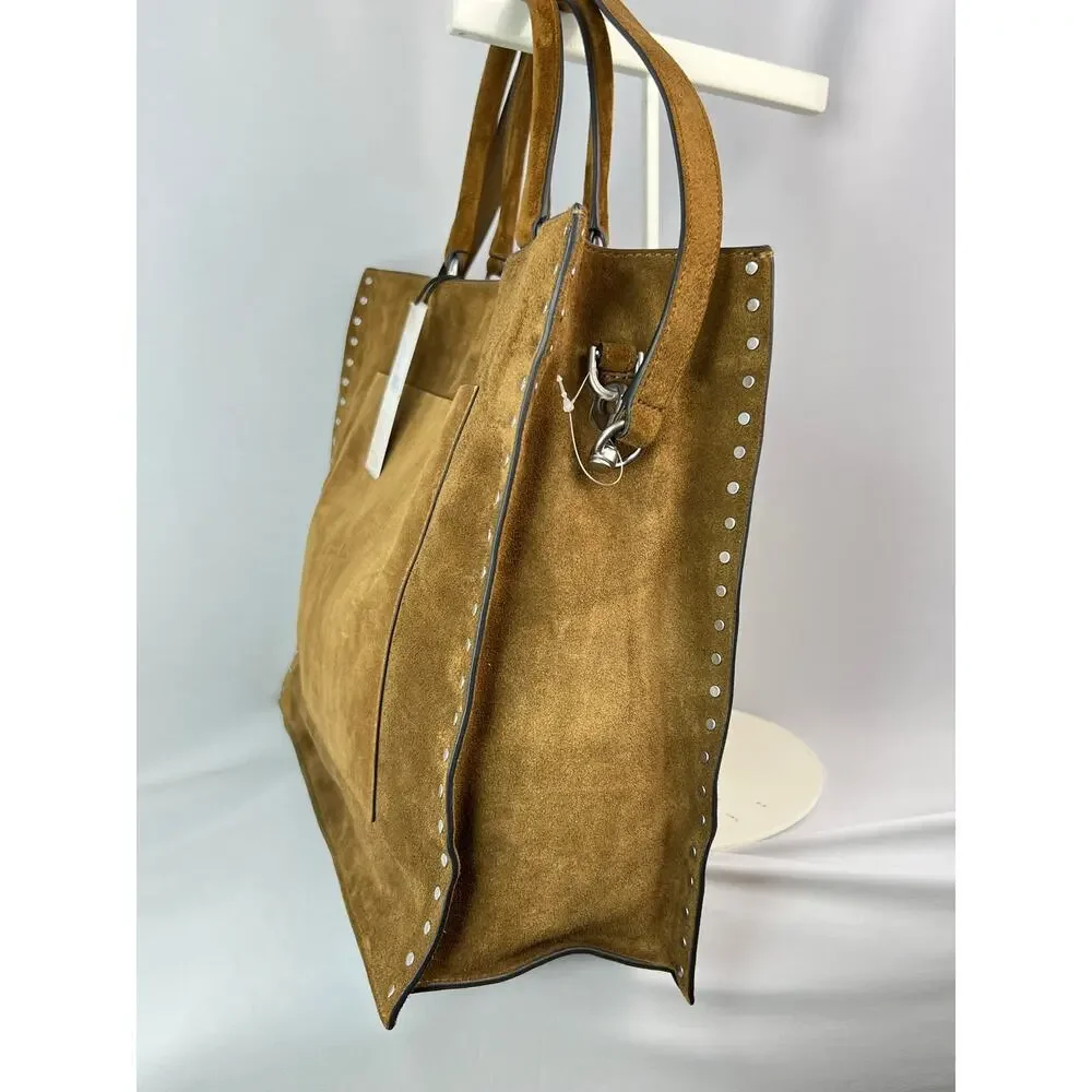 NWT Rebecca Minkoff Darren Studded Suede Tote Bag Tan Whiskey Leather Carryall - Picture 7 of 11